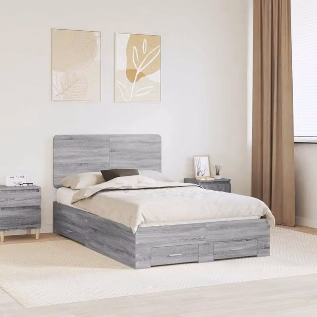 Struttura del letto con testiera-Giroletto con Testiera Grigio Sonoma 135 x 190 cm 866268