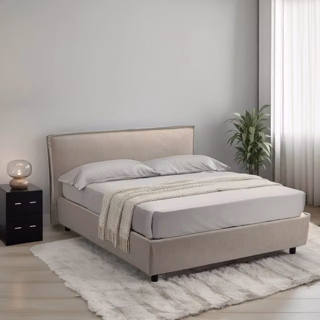 Letto Matrimoniale Bubbio DMORA con Contenitore e Rivestimento Sfoderabile Grigio, L/P: 160 x 200 cm