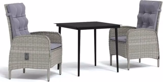 Set da Pranzo da Giardino 3 pz | Set Salotto da Giardino con Cuscini Grigio e Nero