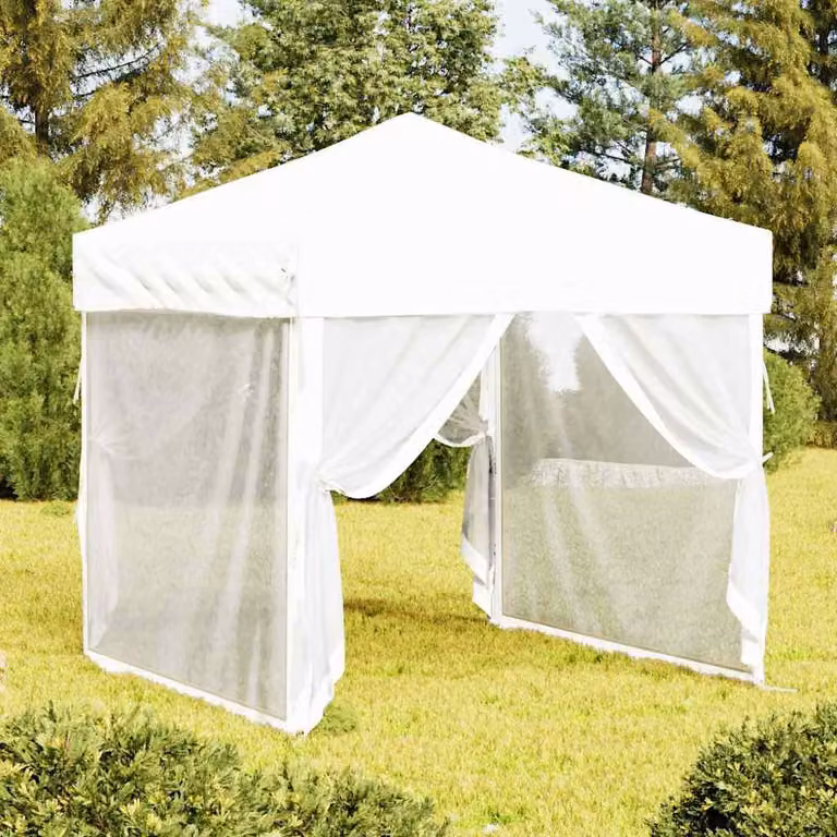 vidaXL Tenda per Feste Pieghevole con Pareti Laterali in Poliestere e Acciaio, Bianco