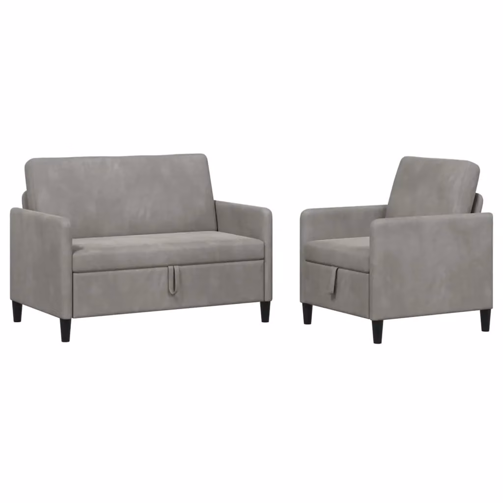 Set di 2 divani moderni vidaXL con contenitore, rivestimento in tessuto grigio e seduta apribile per il tuo soggiorno – 2