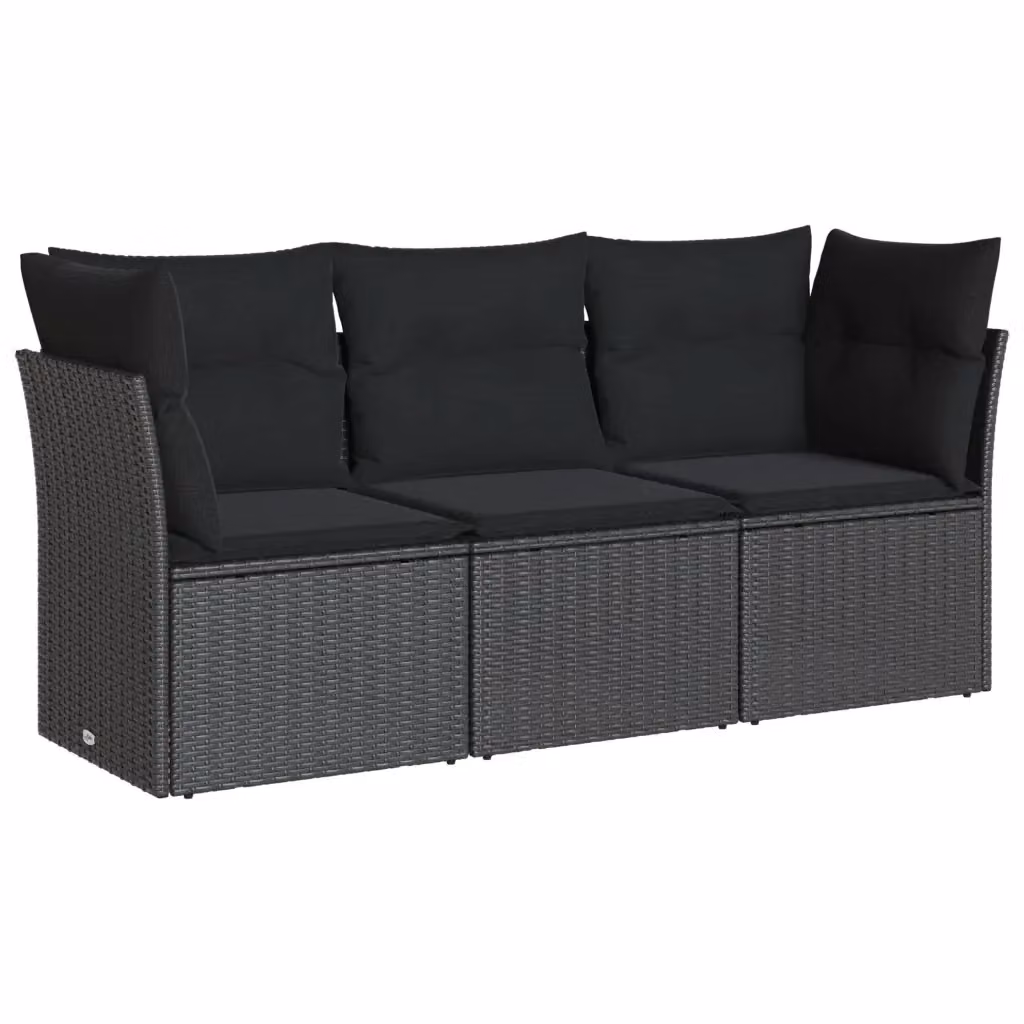 Set Divani da Giardino a L vidaXL in Polyrattan Nero con Cuscini e Struttura in Acciaio – 2