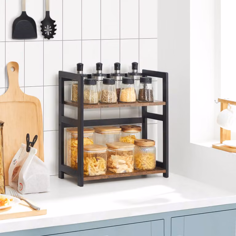 SONGMICS Scaffale da cucina a 2 livelli, portaspezie, portaoggetti