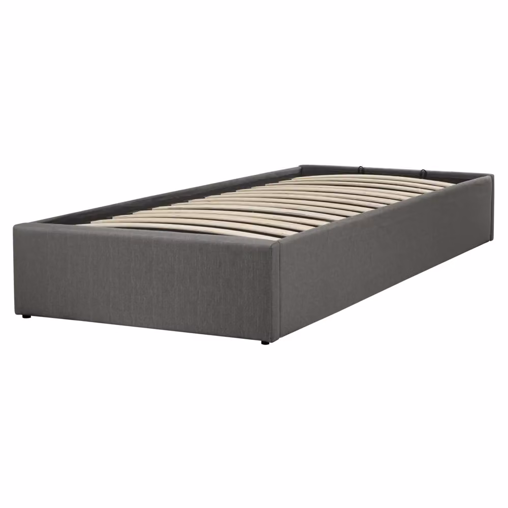 Letto singolo Beliani modello Ottomana con contenitore, imbottito in tessuto grigio e doghe in legno, design moderno, L/P/H: 90 x 200 x 31 cm – 2