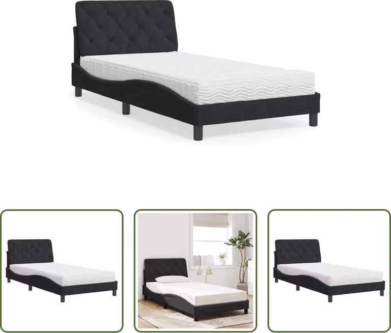 The Living Store Letto con materasso nero 100x200 cm in velluto