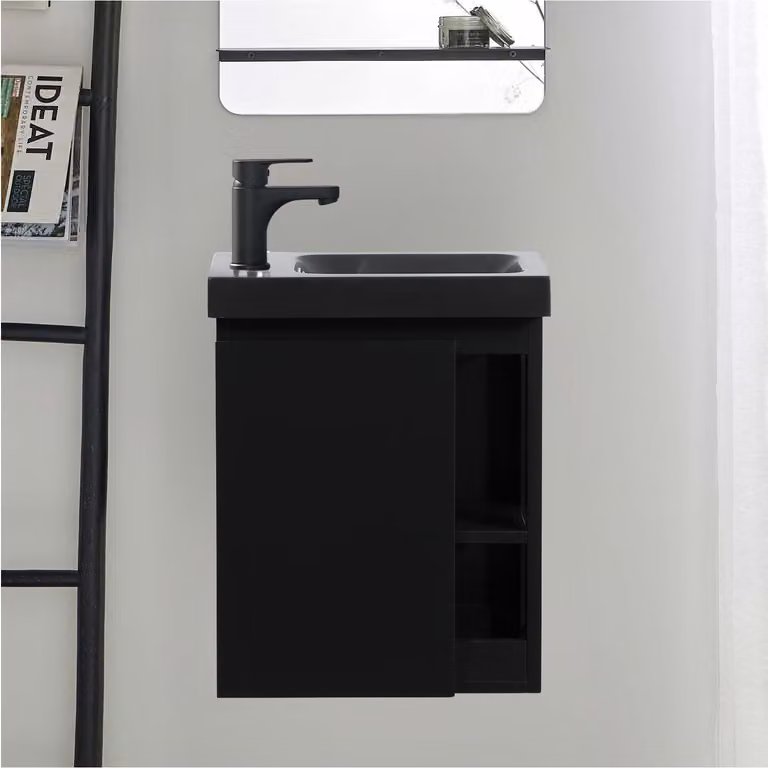 Set lavabo nero HAMPTON con contenitore laterale e rubinetto