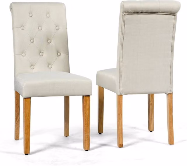 Sedie da pranzo moderne con bottoni trapuntati e gambe in legno di gomma, rivestimento in tessuto di lino traspirante Beige – 1