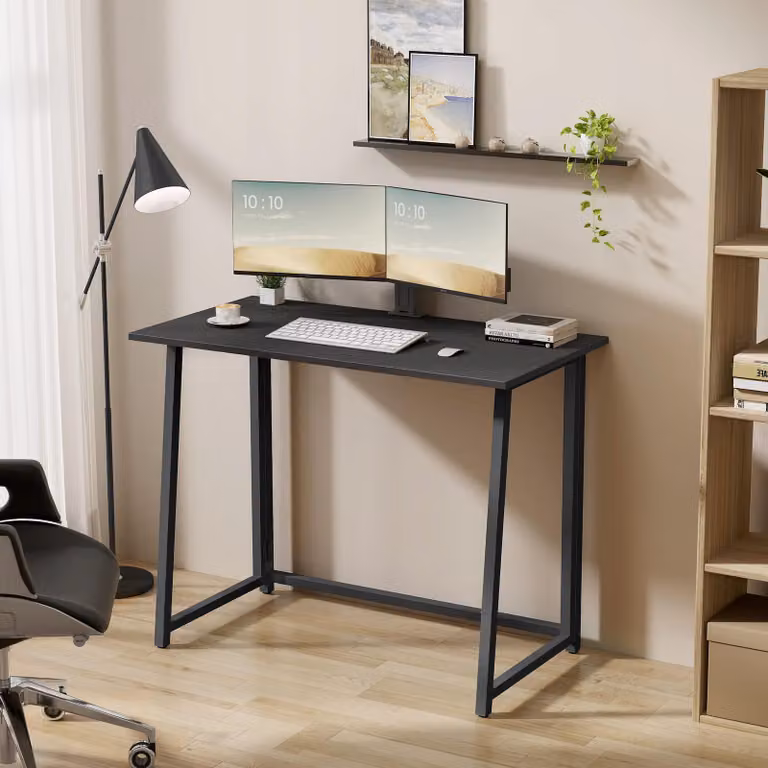 Scrivania per computer, scrivania da ufficio, tavolo per l'home office, tavolo per PC con robuste gambe in metallo | Pieghevole per risparmiare spazio e piedini regolabili | Per l'home office e l'ufficio | 80x40x75 cm | Nero