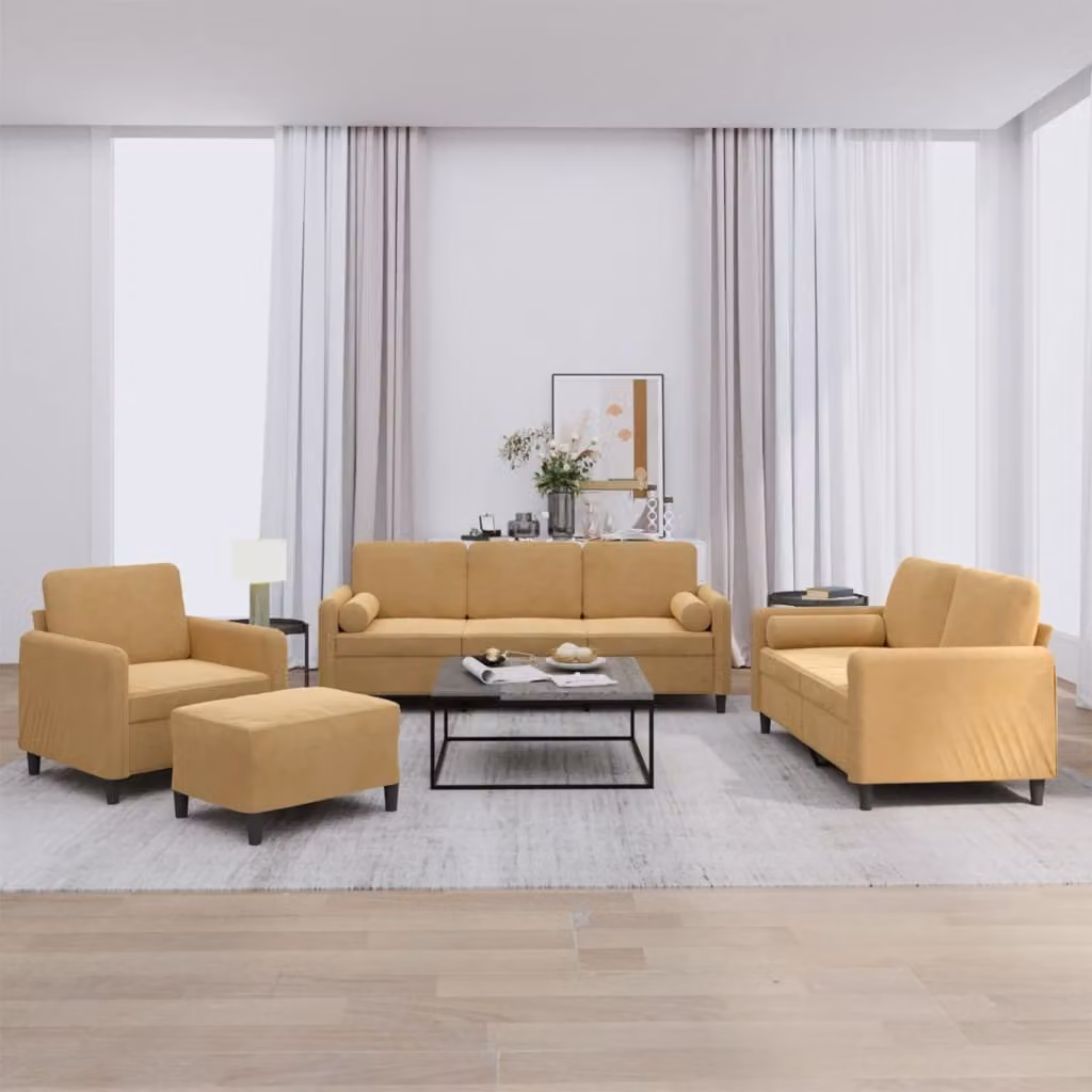 Set di Divani 4 pz con Cuscini Marrone in Velluto