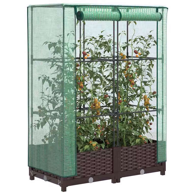 vidaXL Letto Rialzato con Copertura Serra Effetto Rattan Marrone e Verde L: 80 cm, P: 40 cm, H: 123 cm
