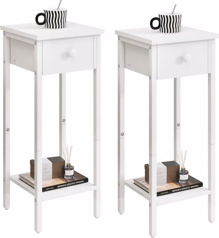 set di 2 comodini con cassetto e piedini regolabili 25x25x71 cm