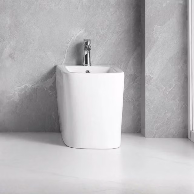 Bidet a pavimento filo muro FB54D in ceramica 54x36x42H cm bianco