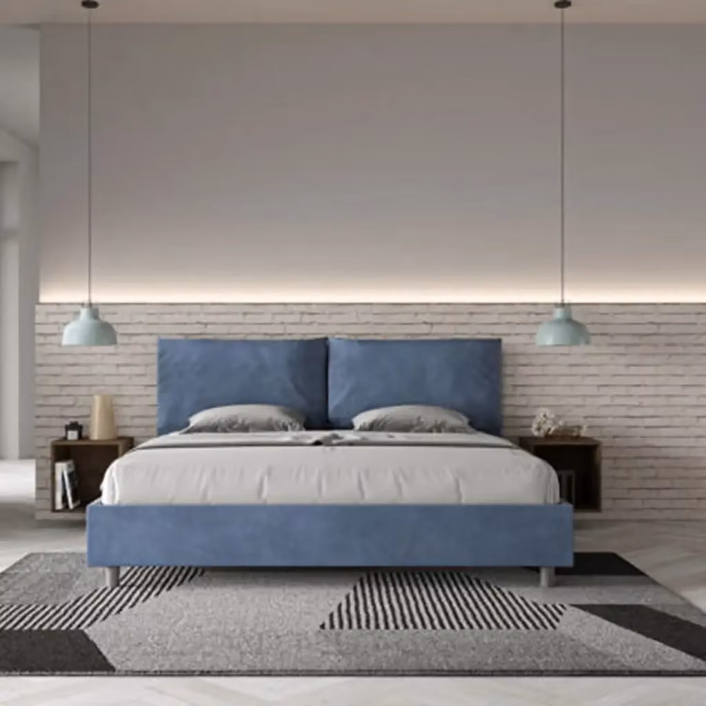 Letto matrimoniale king size Antea Large Ityhome imbottito in microfibra blu L/P/H: 222 x 200 x 110 cm – 2
