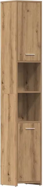 Mobiletto da bagno moderno in legno composito rovere marrone con ante a cerniera e ripiani interni, sospeso, L/P/H: 30 x 30 x 183,5 cm