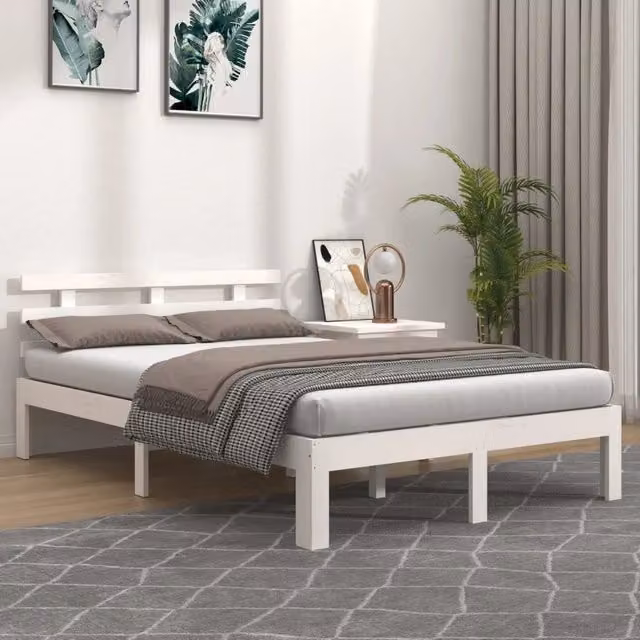 Letto Super King vidaXL in legno massello di pino bianco con doghe fisse L/P/H: 180 x 200 x 183,5 cm