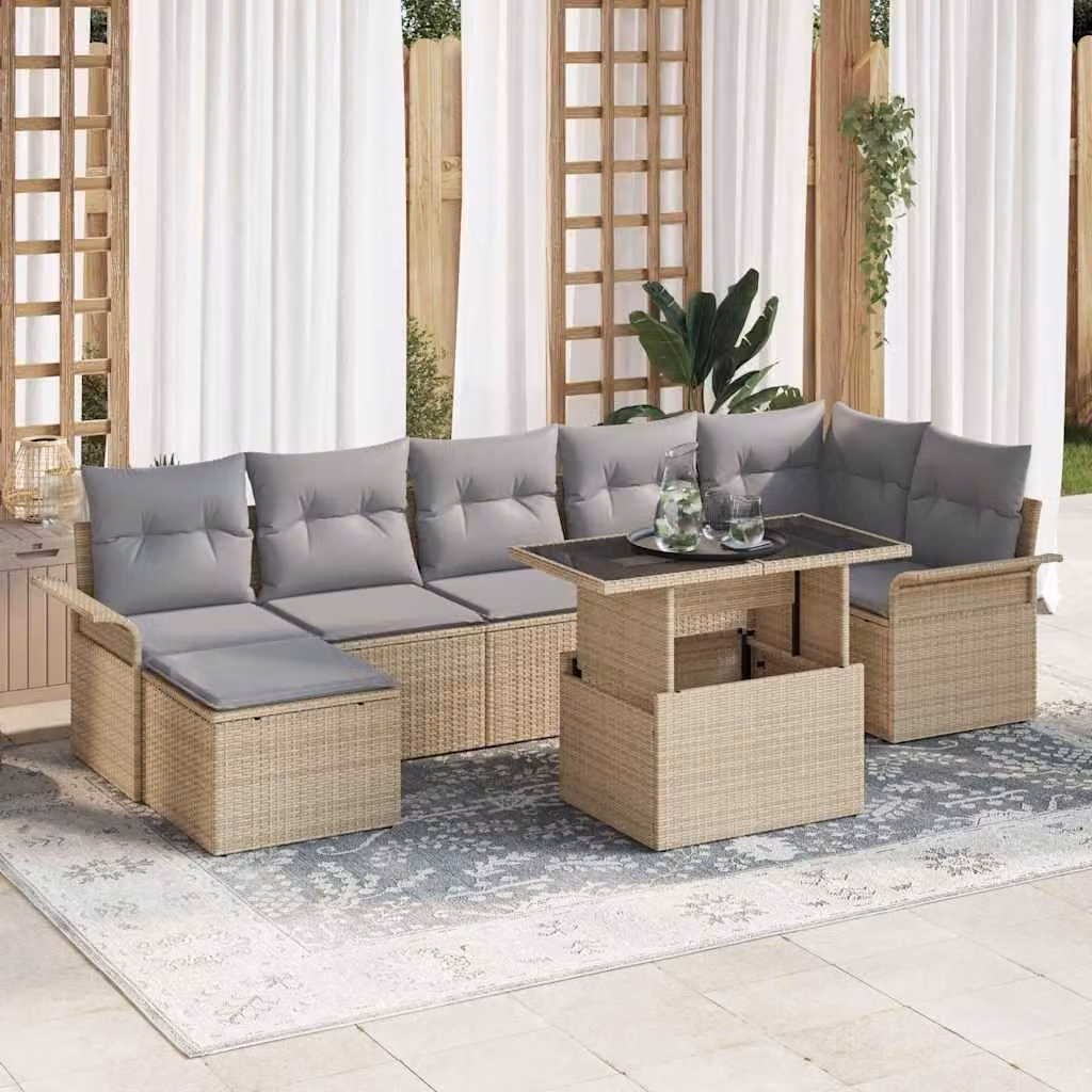 Maison Exclusive - Set di divani da salotto, 8 pezzi, color beige, in rattan sintetico