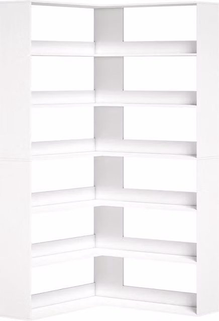 Scaffale angolare a L HOMCOM con 7 ripiani e protezione posteriore, bianco effetto legno – 1