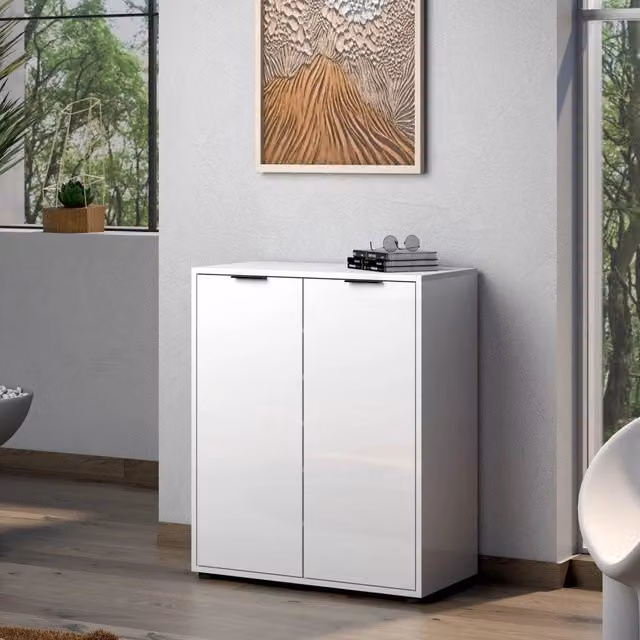 Scarpiera Angitolar DMORA con ante a battente, capacità 20 paia, Bianco Lucido, L: 72.5 cm, P: 36 cm, H: 86 cm