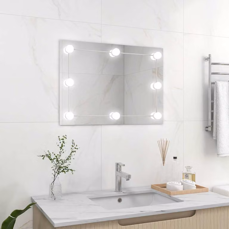 Specchio da parete rettangolare vidaXL con luci LED, argento e trasparente, L: 70 cm, H: 50 cm, P: 14 cm
