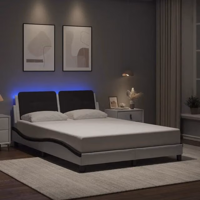 Letto con illuminazione LED e porta di ricarica USB vidaXL, Bianco e Nero, L/P/H: 200 x 125 x 74,5 cm – 1