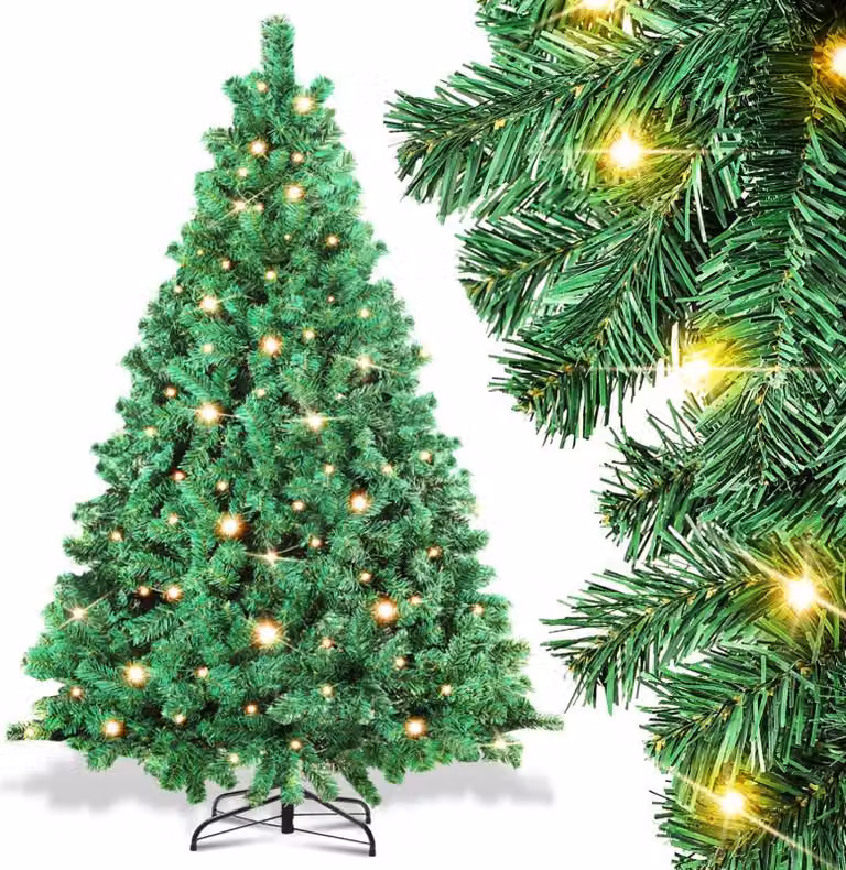 Jayseuw albero di Natale artificiale 150cm con luci fiabesche 200 LED bianco caldo incl. supporto in metallo 550 punte albero di Natale albero di Natale PVC verde