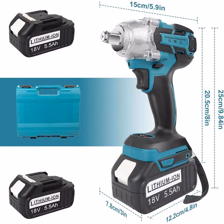 Avvitatore a percussione a batteria – tipo avvitatore pneumatico – 650 Nm – 3200 giri/min – attacco quadrato da 1,27 cm – Acciaio al carbonio – testa a vite da 10 mm