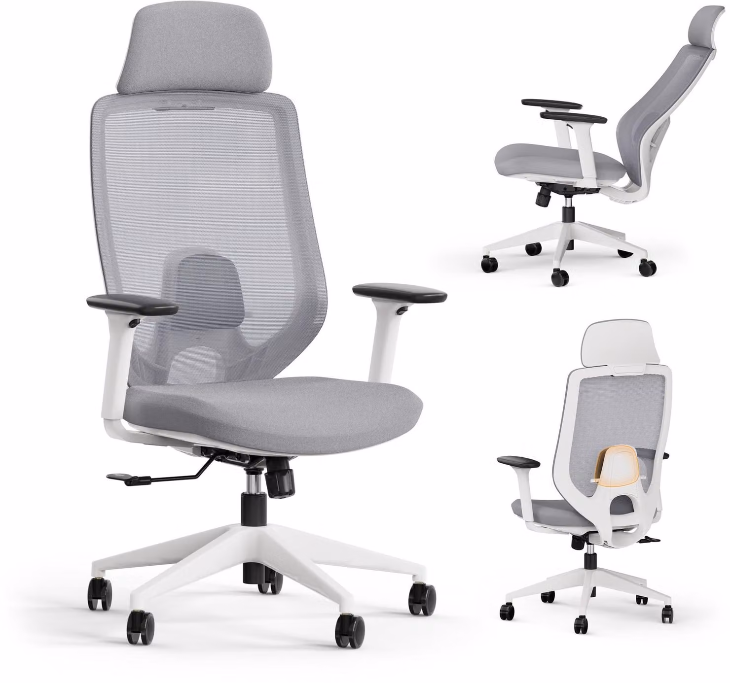 SENSE7 Nakai Sedia da ufficio ergonomica Sedia da scrivania Bianca Grigia Braccioli 3D Schienale in rete Supporto lombare Sedia direzionale Sedia per PC Ufficio domestico 150 kg