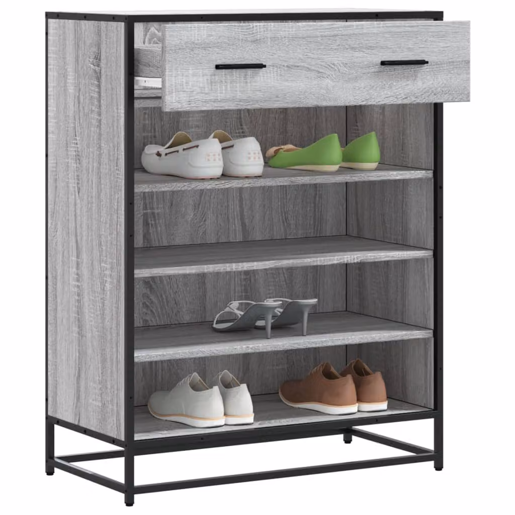 Scarpiera vidaXL in stile industriale con ante e ripiani, Grigio, L 75 cm x P 38 cm x H 97,5 cm, in legno e metallo