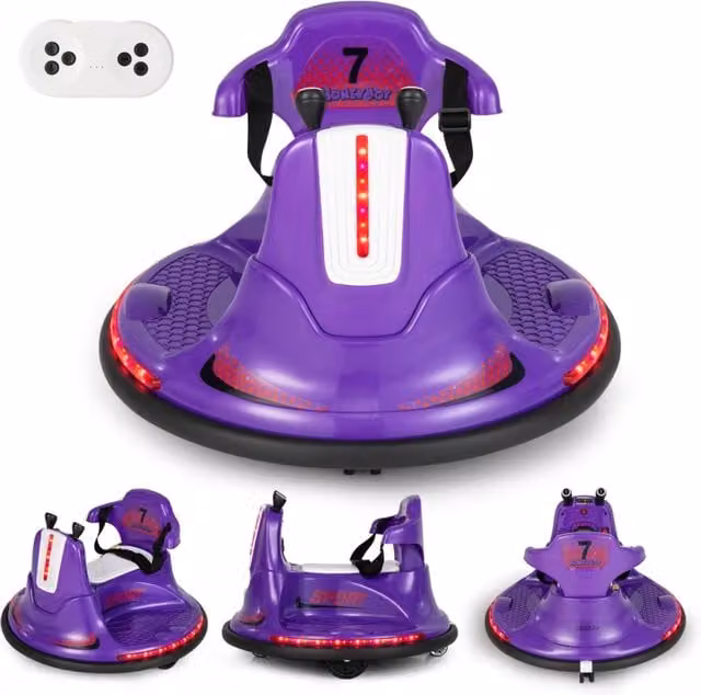 Autoscontro elettrico a batteria per bambini con doppio joystick, telecomando e luci a LED, colore viola – 1
