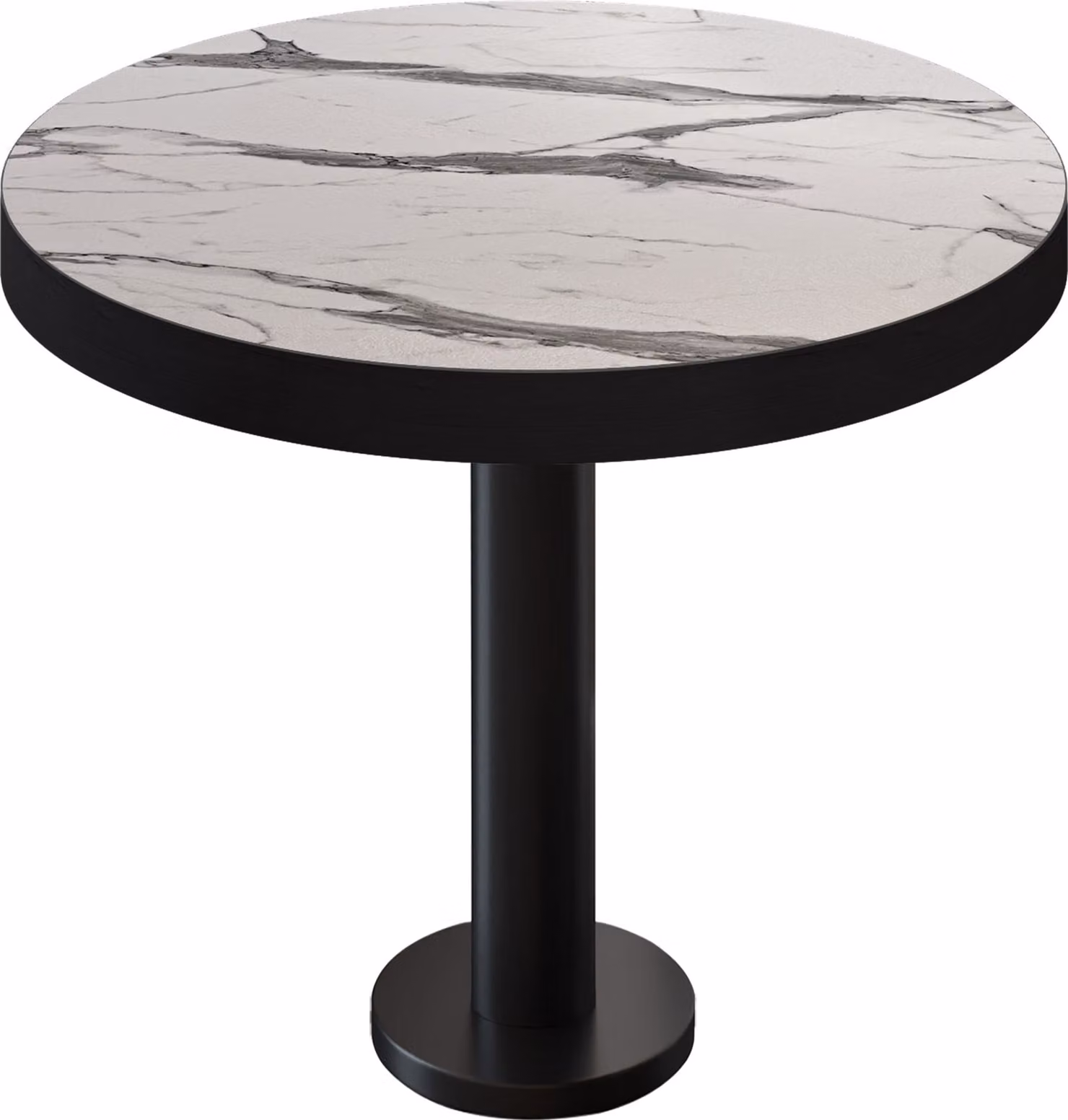 BML | Tavolino da bistrot | Ø: 80 x 77 cm | Marmo bianco / Nero | Rotondo | Bordo nero | Tavolino da bistrot / Tavolo da ristorazione