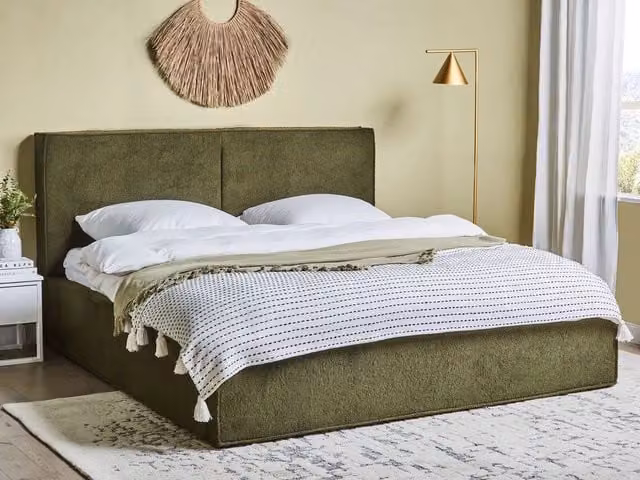 Letto King Size Beliani con Contenitore Ottomana in Bouclé Verde, L/P: 180 x 200 cm – 1