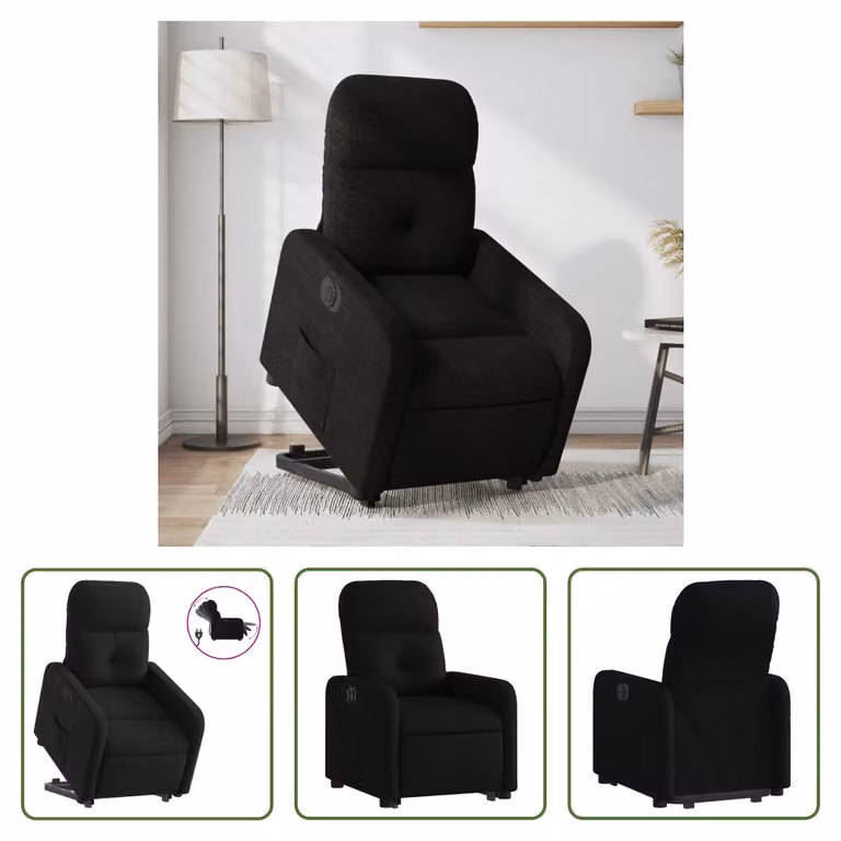 The Living Store Poltrona relax con supporto elettrico in tessuto nero