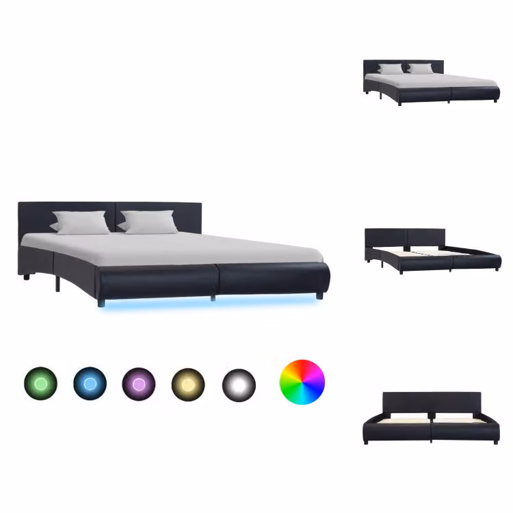 vidaXL Struttura letto con LED in Pelle finta nera 180x200 cm - Letti e strutture letto