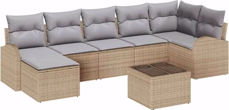 Set Divano da Giardino con cuscino 8 pcs Beige Poly Rattan