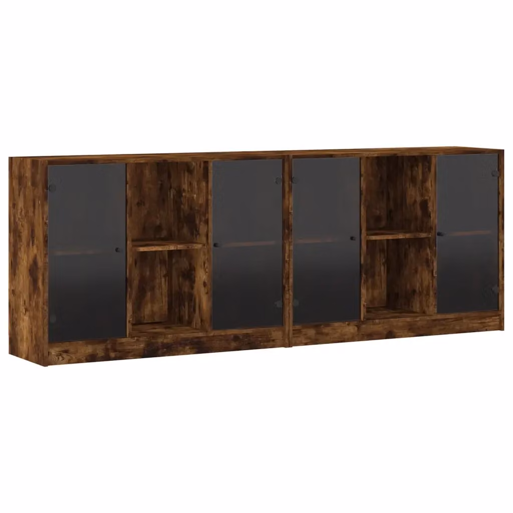 vidaXL Libreria Moderna con Ante in Vetro e Rovere, Colore Marrone, L: 204 cm, P: 37 cm, H: 75 cm – 2