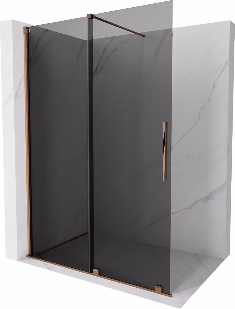Mexen Velar parete doccia scorrevole Walk-in 140 x 200 cm, grafite 8 mm, oro rosa - 871-140-000-43-60