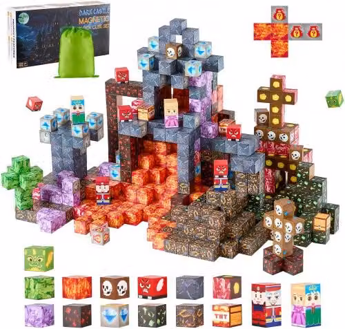 VEVOR Set di 100 Blocchi Magnetici Multicolore per Bambini, Cubi da Costruzione STEM Montessori e Giocattoli Sensoriali Impilabili