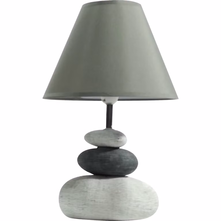DICTROLUX Lampada da tavolo in ceramica e pietra grigia con paralume in tessuto, Altezza: 32 cm