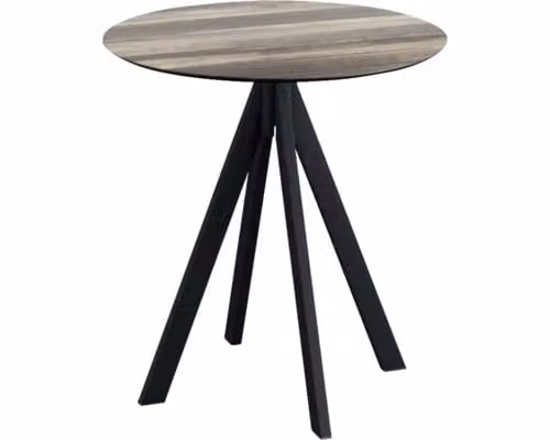 Infinity - Tavolo da terrazzo, struttura nera + piano in HPL effetto legno tropicale Ø70 cm, 1 pezzo