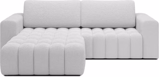 Divano angolare trasformabile MEUBLORAMA DORY bianco in tessuto bouclé con angolo destro e funzione letto L/P/H: 250 x 175 x 92 cm