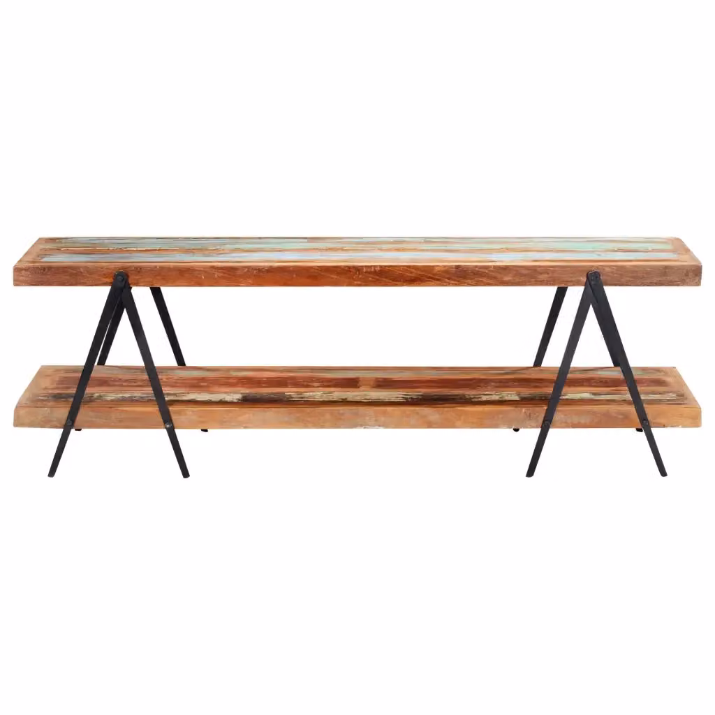 Mobile TV in legno massello di recupero e metallo stile industrial, colore marrone, L 160 cm x P 40 cm x H 50 cm – 2