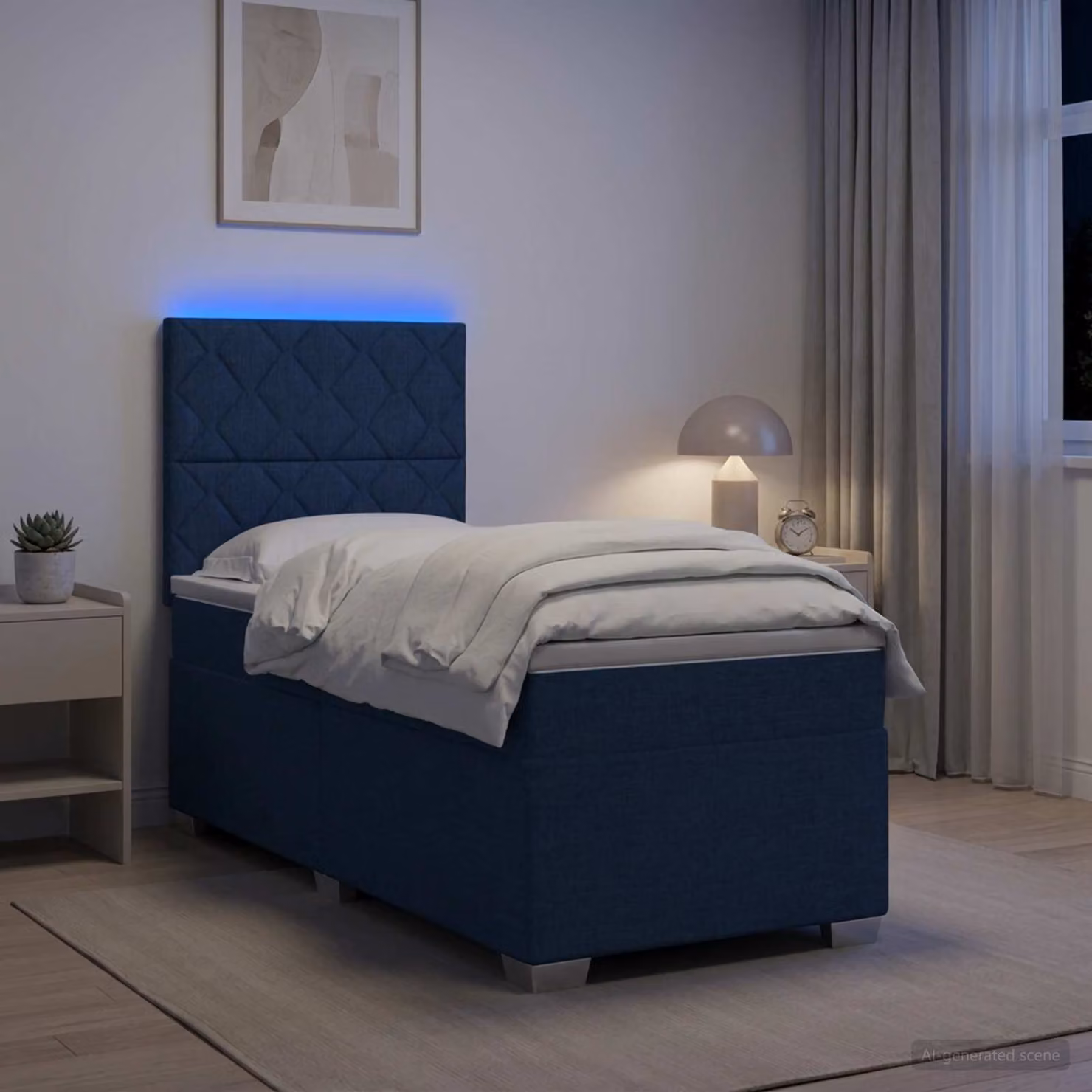 Letto box spring vidaXL con materasso a molle pocket e illuminazione sottostante, Blu e Multicolore, L: 190 cm, P: 90 cm