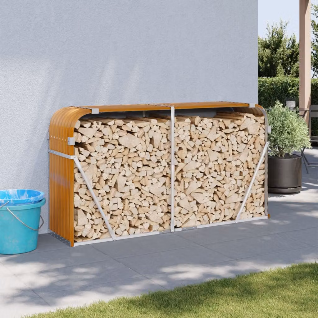 Portaceppi vidaXL in acciaio zincato con effetto legno marrone L: 180 cm, P: 45 cm, H: 100 cm