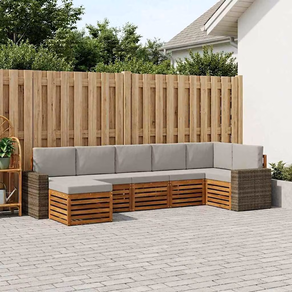 Set di divani da esterno vidaXL 7 pz in legno di acacia con cuscini beige e grigio chiaro