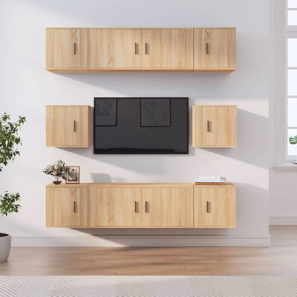 Set di mobili porta TV vidaXL composto da 8 pezzi in legno multistrato color rovere sonoma marrone per il tuo soggiorno