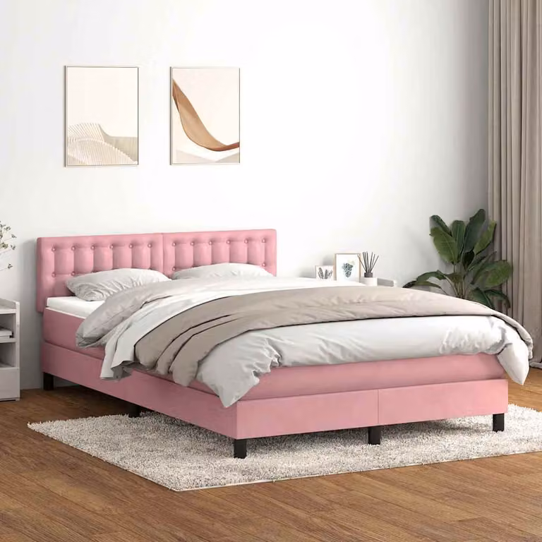 Maison Exclusive - Giroletto a Molle con Materasso Rosa 140x210 cm in Velluto