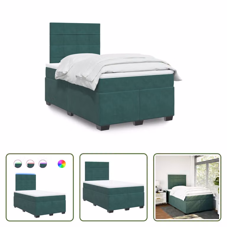 The Living Store Letto a molle con materasso verde scuro 120x200 cm in velluto