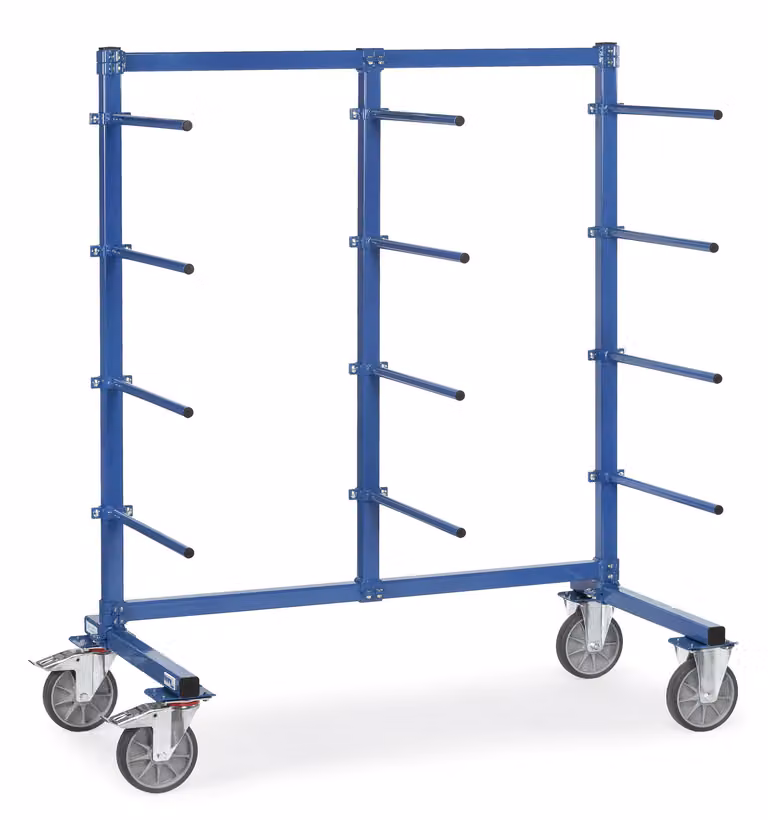 Carrello con bracci portanti Fetra 1200x800 mm, 12 bracci portanti su un lato senza tubo in PVC con dispositivo di sicurezza antiribaltamento
