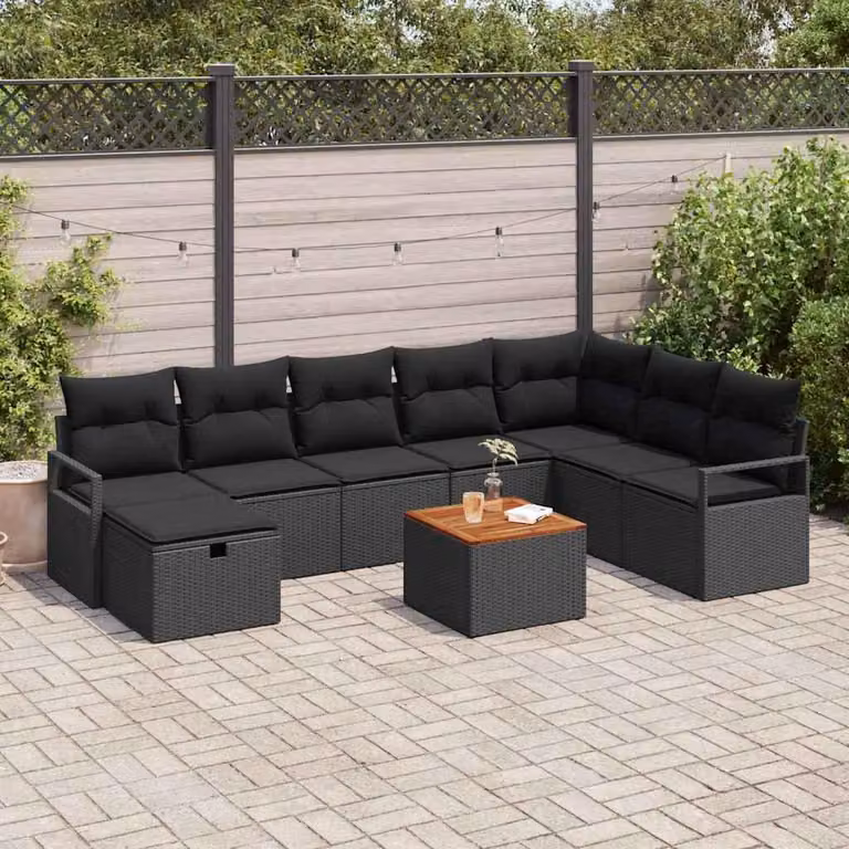 Maison Exclusive - Set da giardino composto da 9 pezzi, divano in rattan sintetico nero