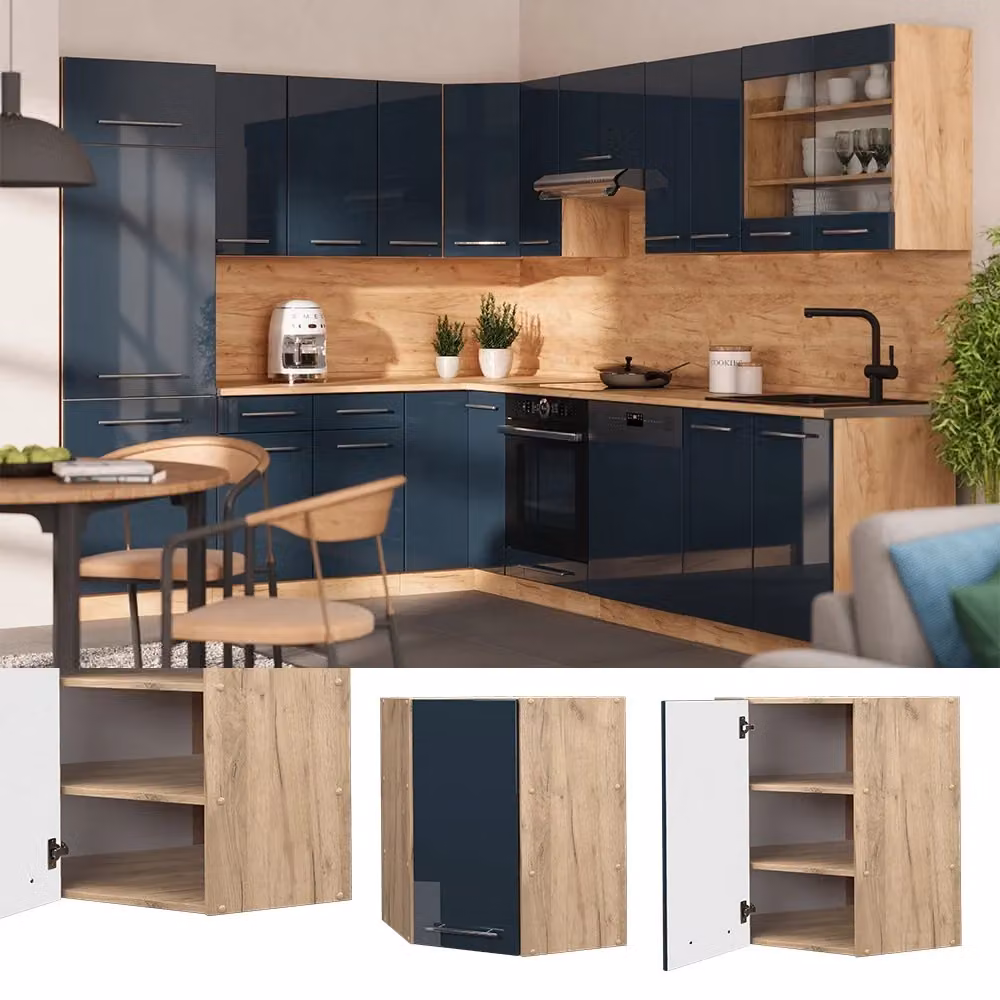 Mobile angolare da cucina Fame-Line Vicco Blu scuro lucido e Rovere dorato 57 cm – 2